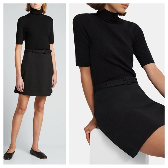 Theory Dresses & Skirts - Theory / Combo Dress Bistretch Wool Twill ribbed sweater black  turtleneck s